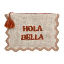 Pochette Brodée Hola Bella en Coton Terracotta - Lumi - SEMA Design