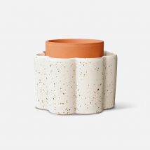 Pot Auto-arrosant en Céramique Blanc Grainé et Argile D14cm - Paula - Pepin