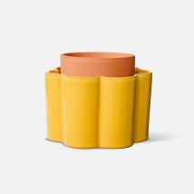 Pot Auto-arrosant en Céramique Jaune Moutarde et Argile D14cm - Paula - Pepin