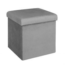 Pouf Coffre Pliable en Velours Côtelé Gris - Julia - Home Déco Factory