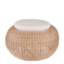 Pouf en Rotin avec Coussin Blanc D84cm - Bolsena - Mica Decorations