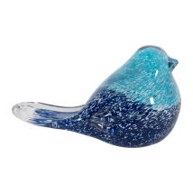 Presse Papier Moineau en Verre Bleu - Serin - Côté Table