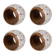 Rond de Serviette (x4) en Acacia et Résine Rose et Blanc D3cm - Comptoir de Famille