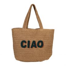 Sac Brodé "ciao" en Corde de Papier Naturel et Émeraude - Lumi - SEMA Design