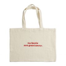 Sac Grand Amour en Coton Écru et Rouge - Famille - Jardin D'Ulysse