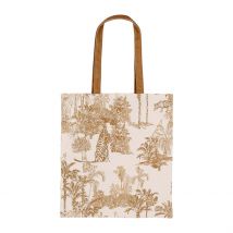 Sac Tote Bag en Coton Écru et Palmiers Camel - Mocoa - SEMA Design
