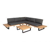 Salon de Jardin D'angle en Bois 5 Places Anthracite et Naturel - Feros - Singulier