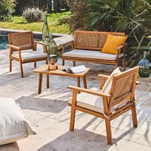 Salon de Jardin 4 Pièces en Acacia Naturel et Beige - Condao - Home Déco Factory
