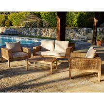 Salon de Jardin 4 Places en Cannage et Acacia Brossé et Coussins Beige - Olinda - Sweeek Alice's Garden
