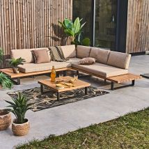 Salon de Jardin D'angle en Bois 5 Places Beige - Feros - Singulier