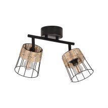 Spot 2 Lumières en Metal et Rotin Tresse H23cm Noir - Indah - Corep
