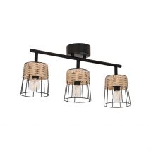 Spot 3 Lumières en Metal et Rotin Tresse H23cm Noir - Indah - Corep
