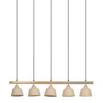 Suspension 5 Lampes en Fer et Manguier Sable L114cm - Ferese - Côté Table