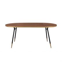 Table à Manger Ovale en Noyer Plaqué et Métal Doré 180x90cm - Denise - White Label Living
