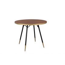 Table à Manger Ronde en Noyer Plaqué et Métal Doré D91cm - Denise - White Label Living