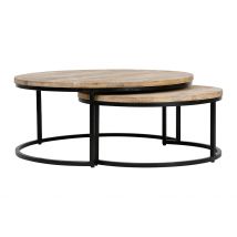 Table Basse Gigogne Ronde (lot de 2) en Manguier et Fer Noir - Noe - PG Trading