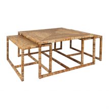 Table Basse Gigogne (lot de 3) en Rotin Naturel et Fer - Pasil - Côté Table