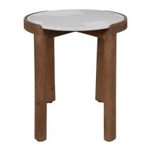 Table D'appoint Ronde en Manguier et Marbre Naturel et Blanc D45cm - Agate - Côté Table
