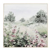 Tableau Campagne en Toile Vert et Rose 80x80cm - Côté Table