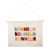Toile en Coton"Bonheur" Multicolore 86x60cm - Famille - Jardin D'Ulysse