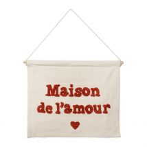 Toile Maison Amour en Coton Écru et Rouge 66x50cm - Famille - Jardin D'Ulysse