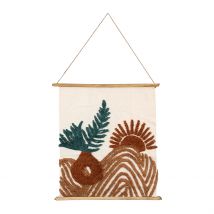 Toile Tuftée Écru, Terracotta et Émeraude en Coton - Sweet Leaves - SEMA Design