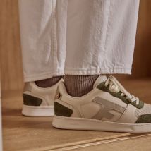 Baskets Écrue & Kaki - Faguo - Cuir Suede Recyclée - Modèle Hazel