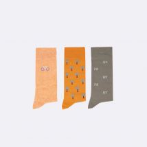 Chaussettes Kaki & Terracotta Motif Vélo - Faguo - Mailles Recyclée - Modèle Socks X3
