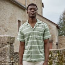 Chemise Kaki & Écrue Maille À Rayures - Faguo - En Mailles - Modèle Paiolive