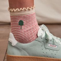 Chaussettes Femme Écrues Et Roses - Faguo - En Maille - Modèle Socks X1