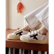 Tennis Basses Blanches Et Beiges - Faguo - Cuir & Suède Recyclée - Modèle Walnut P. Velcro