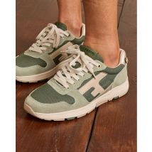 Running Kaki Clair & Dorées - Faguo - Suède Synthétique Recyclée - Modèle Olive