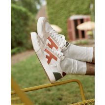 Tennis Basses Blanches & Terracotta & Kaki - Faguo - Coton Suede Recyclée - Modèle Walnut