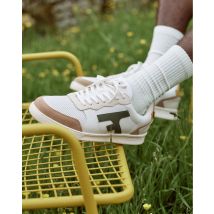 Baskets Basses Blanches, Beiges & Kaki - Faguo - Cuir & Suède Recyclée - Modèle Hazel