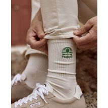 Chaussettes Écrues & Vertes - Faguo - En Mailles - Modèle Sport Socks X3