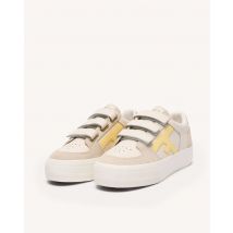 Tennis Basses Beiges Et Jaunes - Faguo - Cuir & Suède Recyclée - Modèle Walnut P. Velcro