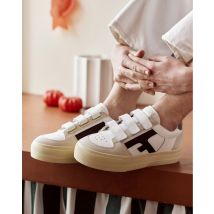 Tennis Basses Blanches Et Beiges - Faguo - Cuir & Suède Recyclée - Modèle Walnut P. Velcro