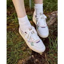Baskets Blanche Et Violet Cuir - Dahlia - Faguo