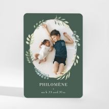 Faire-part de naissance Palme - Divers coloris - Format: Carte postale portrait Magnet (9,5 x 13,8 cm) - Conception sur-mesure avec expertise -