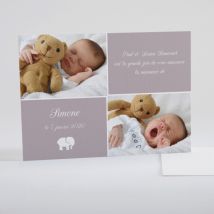 Faire-part de naissance Eléphant deux photos - Divers coloris - Format: Rectangle - Conception sur-mesure avec expertise - Faire-Part Élégant