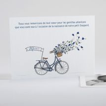 Remerciements naissance A bicyclette - Divers coloris - Format: Rectangle - Conception sur-mesure avec expertise - Faire-Part Élégant