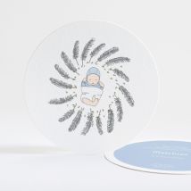 Faire-part de naissance Bal des plumes rond - Divers coloris - Format: Rond - Conception sur-mesure avec expertise - Faire-Part Élégant
