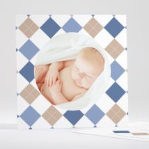 Faire-part de naissance Losange médaillon photo - Divers coloris - Format: Carré - Conception sur-mesure avec expertise - Faire-Part Élégant