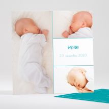 Faire-part de naissance Triple photo - Divers coloris - Format: Carré - Conception sur-mesure avec expertise - Faire-Part Élégant