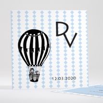 Faire-part de naissance Montgolfière simple - Divers coloris - Format: Carré - Conception sur-mesure avec expertise - Faire-Part Élégant