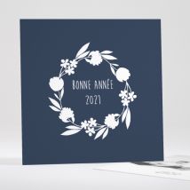 Carte de voeux Couronne fleurs blanches - Divers coloris - Format: Carré - Conception sur-mesure avec expertise - Faire-Part Élégant
