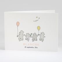 Faire-part de naissance Jolis lapins en famille 4 enfants - Divers coloris - Format: Rectangle livret - Conception sur-mesure avec expertise -