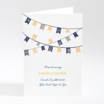 Livret de messe mariage Fanions - Divers coloris - Format: A5 livret portrait - Conception sur-mesure avec expertise - Faire-Part Élégant