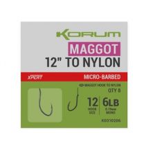 Korum XPERT Maggot Hooks To Nylon 12'' - Sz 12 Barbless To Nylon