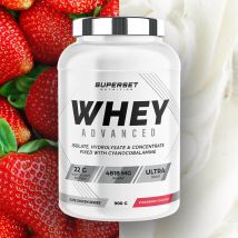 100% Whey Proteine Advanced 900g - Poudre Goût Fraise Yogourt - Superset Nutrition - Fitadium